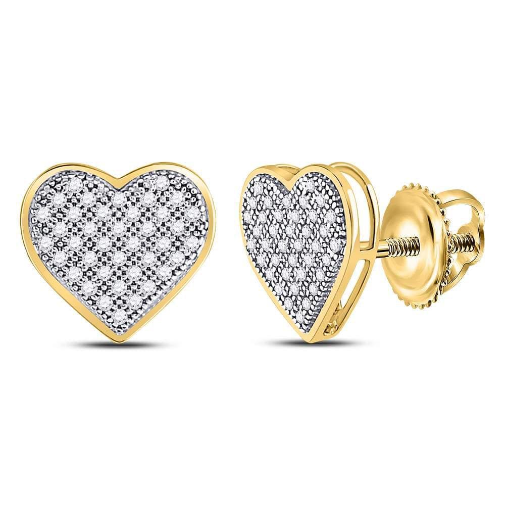 10kt Yellow Gold Womens Round Diamond Heart Cluster Screwback Earrings 1/4 Cttw