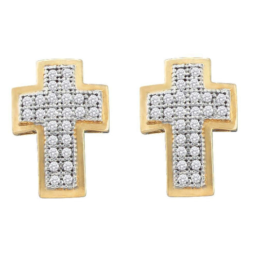 10kt Yellow Gold Womens Round Diamond Cross Screwback Stud Earrings 1/6 Cttw