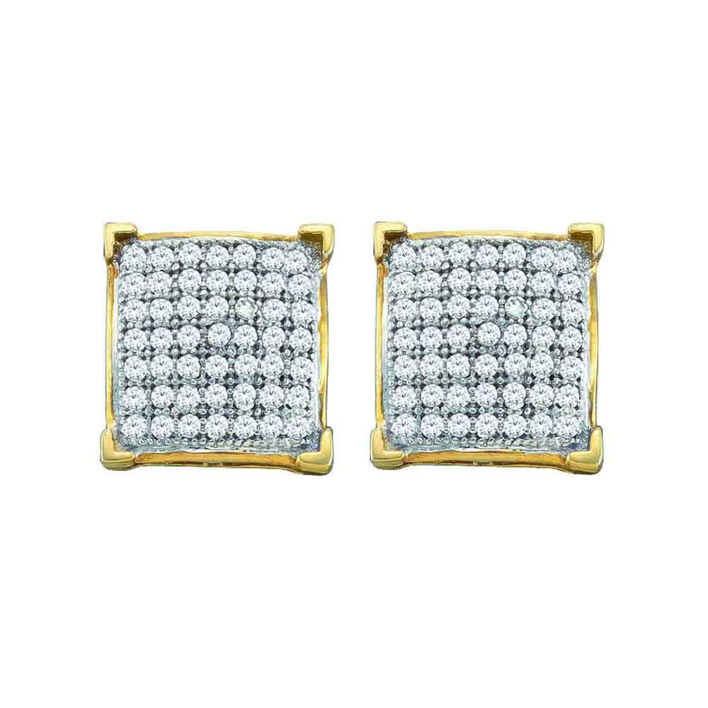 10kt Yellow Gold Womens Round Pave-set Diamond Square Cluster Earrings 1/10 Cttw