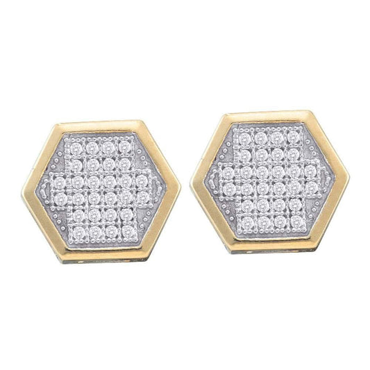 10kt Yellow Gold Womens Round Diamond Hexagon Cluster Earrings 1/5 Cttw