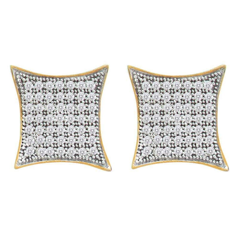 10kt Yellow Gold Womens Round Pave-set Diamond Square Kite Cluster Earrings 1/3 Cttw
