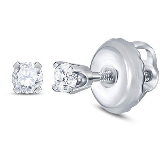 14kt White Gold Girls Infant Round Diamond Solitaire Stud Earrings 1/12 Cttw
