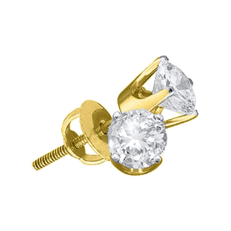 14kt Yellow Gold Unisex Round Diamond Solitaire Stud Earrings 1/20 Cttw