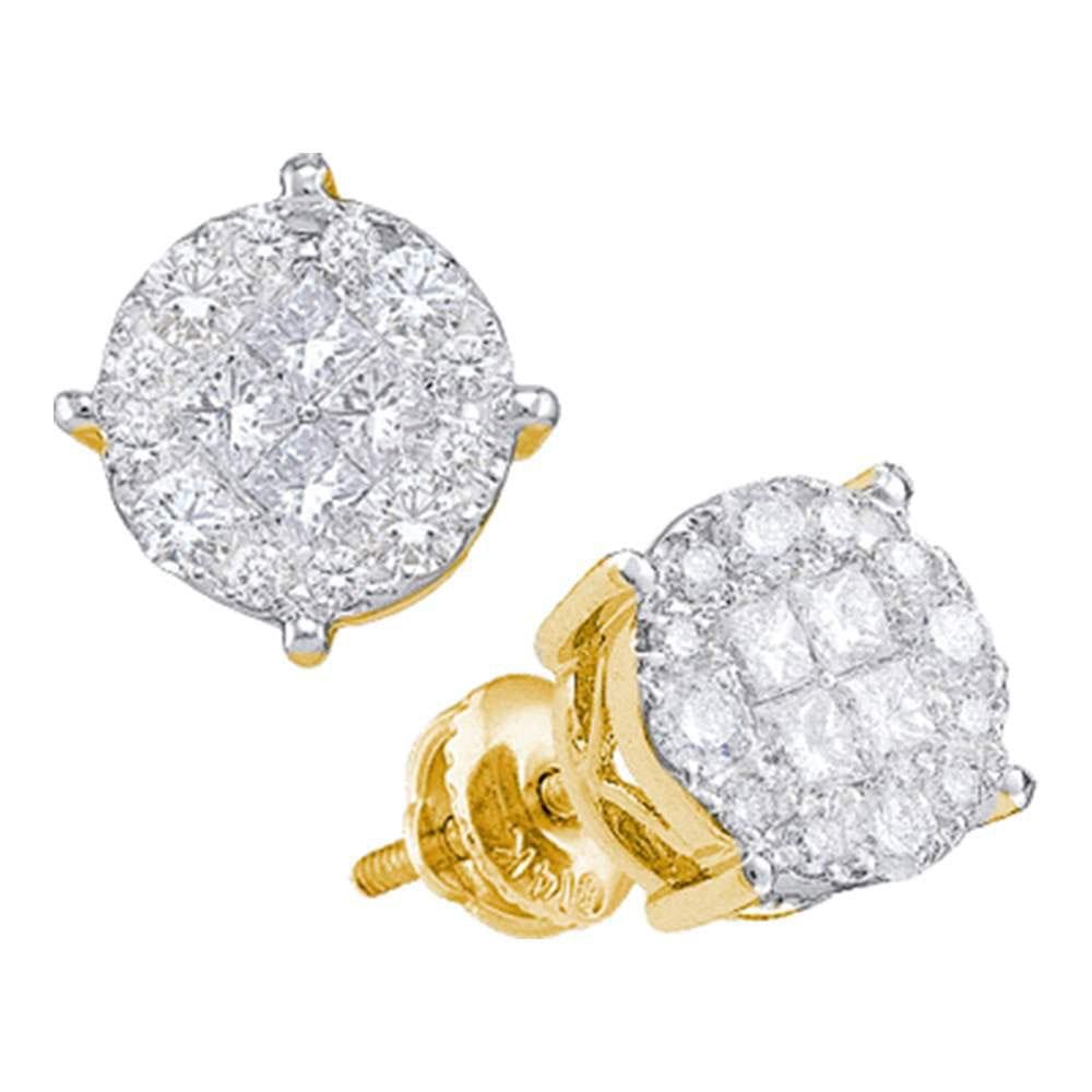 14kt Yellow Gold Womens Princess Round Diamond Soleil Cluster Earrings 2.00 Cttw