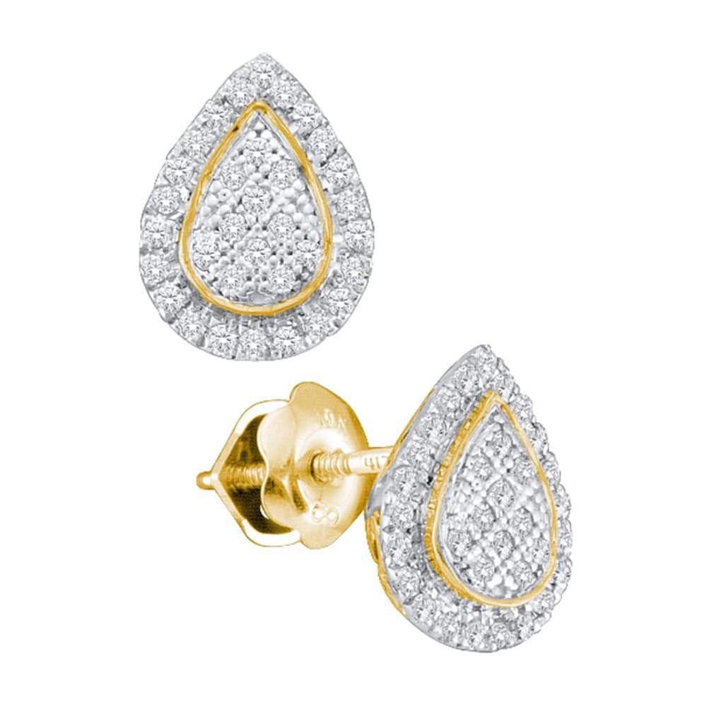 10kt Yellow Gold Womens Round Diamond Teardrop Cluster Screwback Earrings 1/5 Cttw