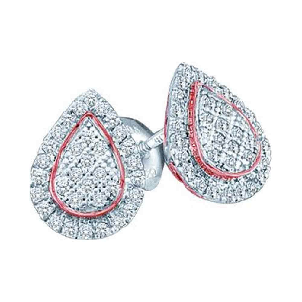 10kt White Gold Womens Round Diamond Rose-tone Teardrop Cluster Screwback Earrings 1/5 Cttw