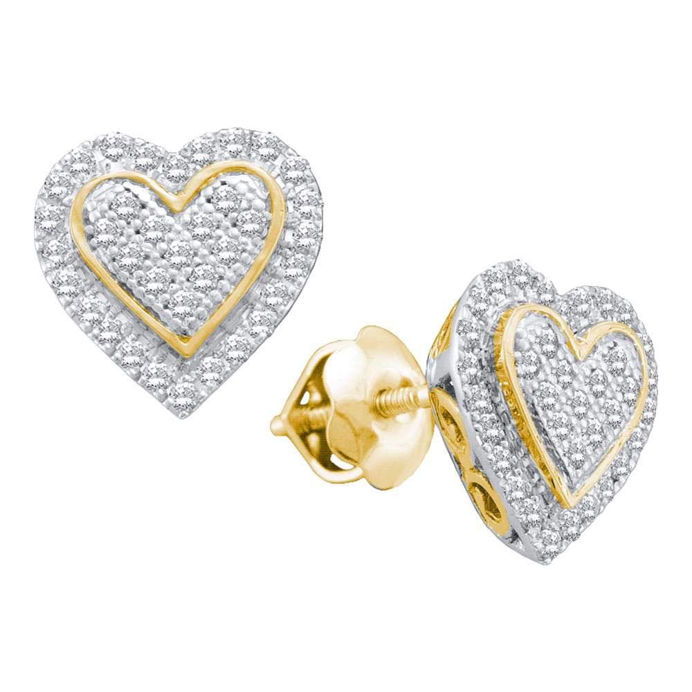 10kt Yellow Gold Womens Round Diamond Heart Cluster Stud Earrings 1/4 Cttw