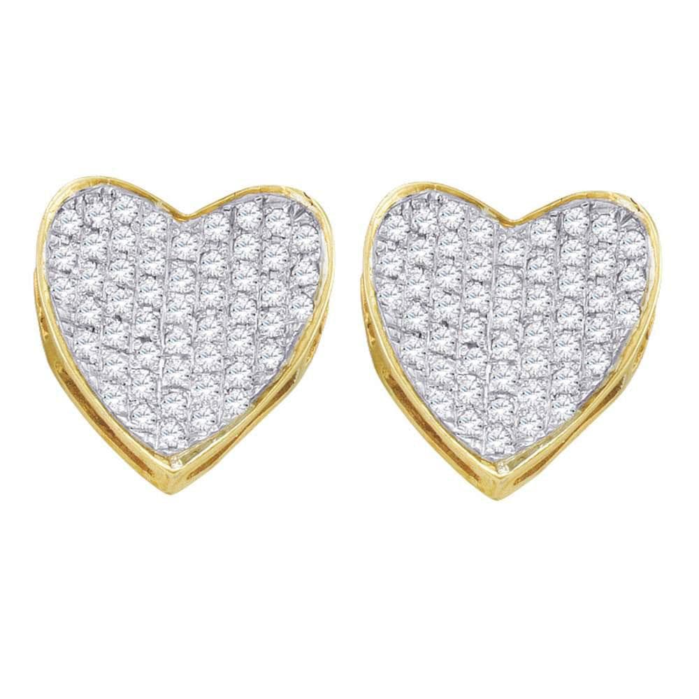 10kt Yellow Gold Womens Round Diamond Heart Cluster Earrings 1/3 Cttw