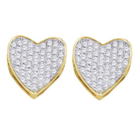 10kt Yellow Gold Womens Round Diamond Heart Cluster Earrings 1/3 Cttw
