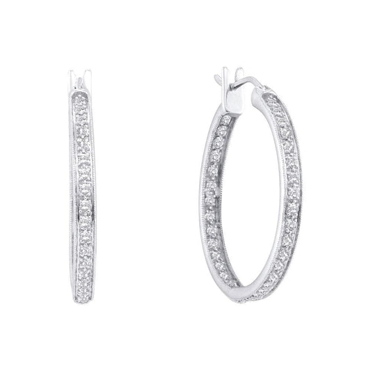14kt White Gold Womens Round Diamond Inside Outside Hoop Earrings 1/4 Cttw