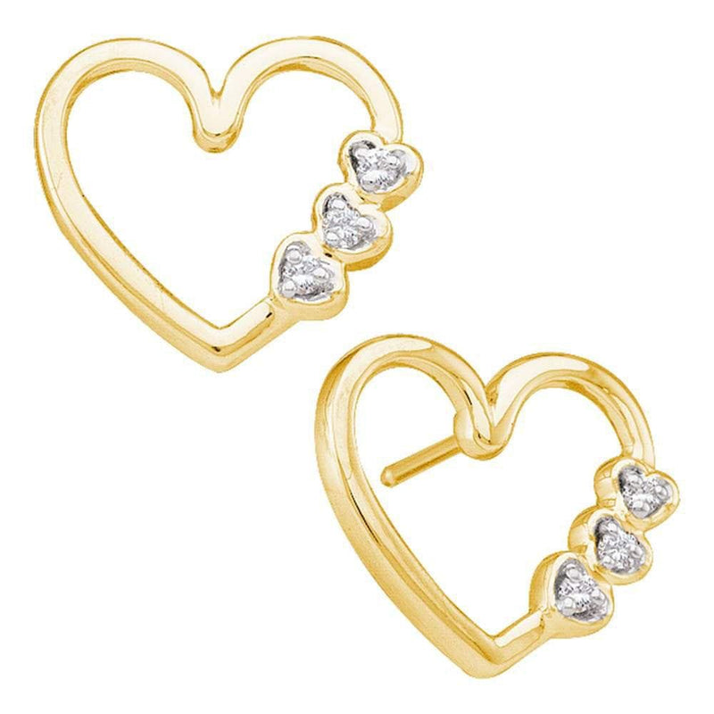 10kt Yellow Gold Womens Round Diamond Simple Heart Screwback Earrings 1/12 Cttw