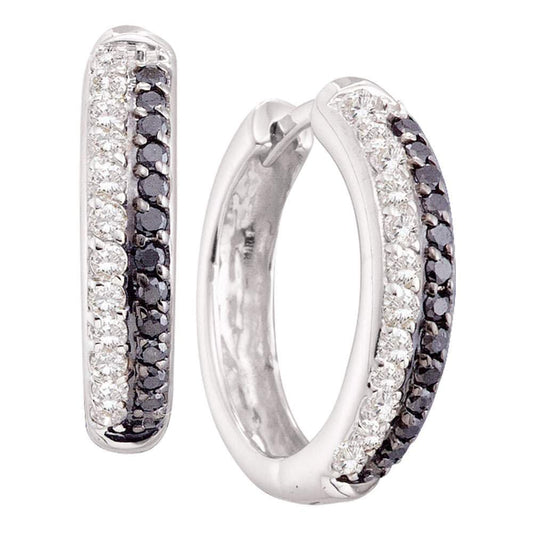 14kt White Gold Womens Round Black Color Enhanced Diamond Hoop Earrings 5/8 Cttw