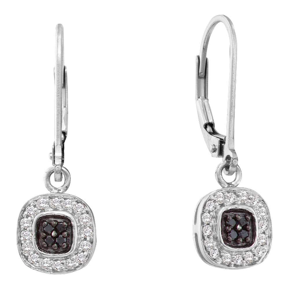 14kt White Gold Womens Round Black Color Enhanced Diamond Square Cluster Dangle Earrings 1/4 Cttw