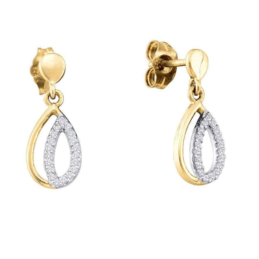 10kt Yellow Gold Womens Round Diamond Teardrop Dangle Screwback Earrings 1/8 Cttw