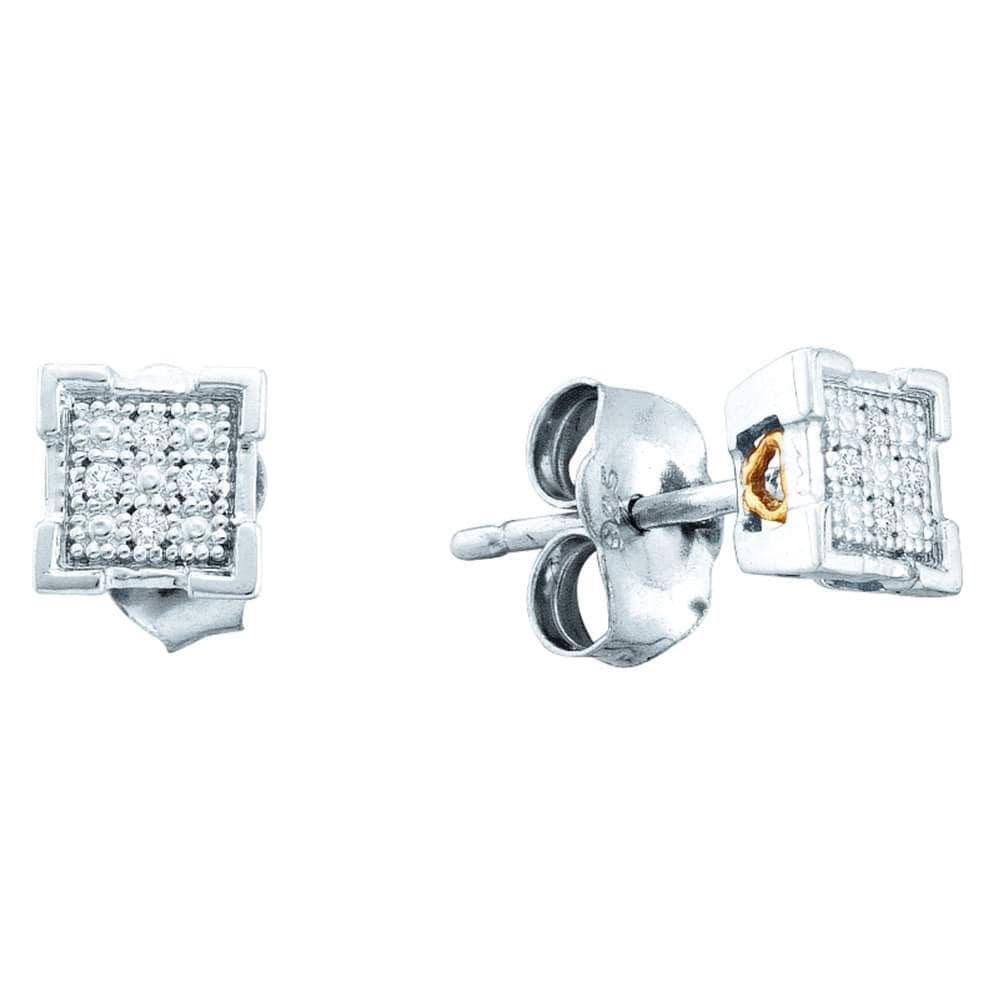 Sterling Silver Womens Round Diamond Square Cluster Screwback Earrings .03 Cttw