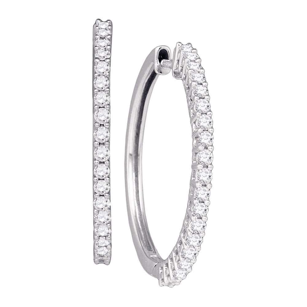 pave-set diamond single row hoop earrings