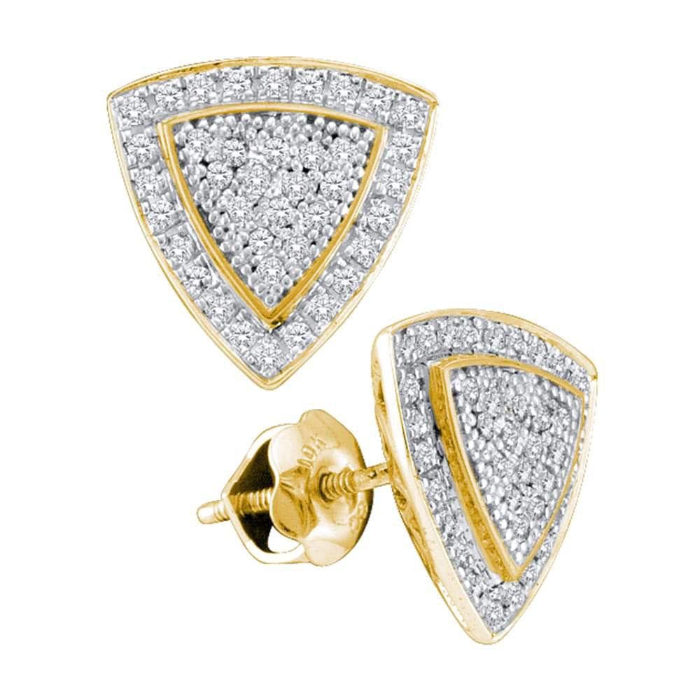 10kt Yellow Gold Womens Round Diamond Triangle Frame Cluster Earrings 1/4 Cttw