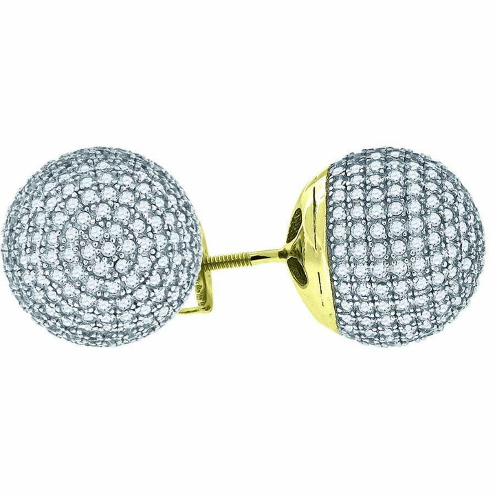 925 Sterling Silver Yellow-tone Cubic Zirconia CZ Crystal Ball Earrings Unisex Earrings, Earrings, JJ-SLV, Jawa Jewelers