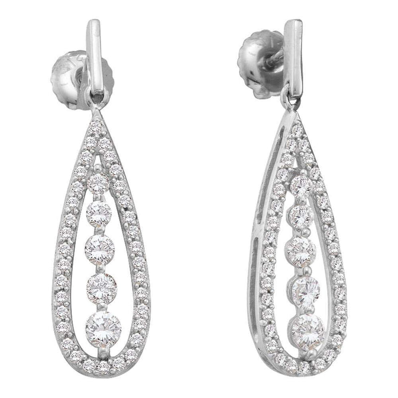 14kt White Gold Womens Round Diamond Teardrop Dangle Screwback Earrings 3/4 Cttw