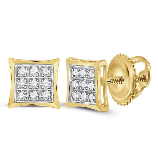 10kt Yellow Gold Womens Round Diamond Square Kite Cluster Stud Earrings 1/20 Cttw