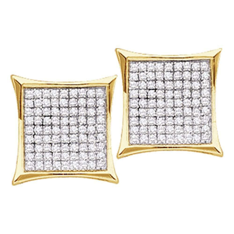 10kt Yellow Gold Womens Round Diamond Square Kite Cluster Earrings 1/3 Cttw
