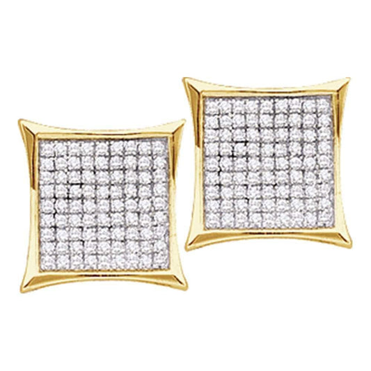 14kt Yellow Gold Womens Round Diamond Square Cluster Earrings 1/2 Cttw