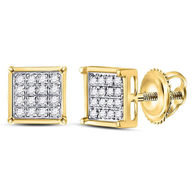 10kt Yellow Gold Womens Round Diamond Square Cluster Earrings 1/10 Cttw