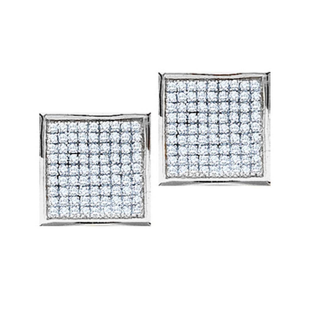 10kt White Gold Womens Round Pave-set Diamond Square Cluster Earrings 1/2 Cttw