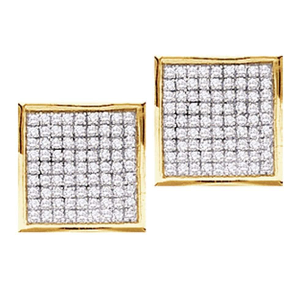 14kt Yellow Gold Womens Round Pave-set Diamond Square Cluster Earrings 1/2 Cttw