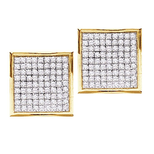 10kt Yellow Gold Womens Round Pave-set Diamond Square Cluster Earrings 7/8 Cttw