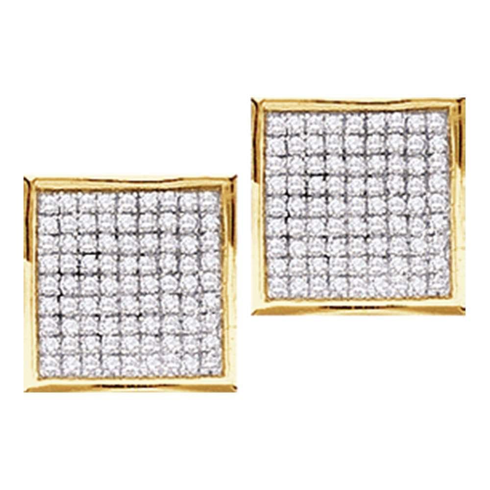 10kt Yellow Gold Womens Round Diamond Square Cluster Stud Earrings 1/20 Cttw