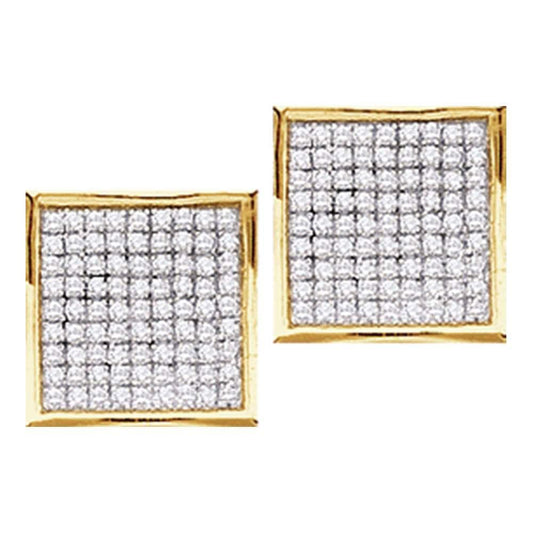 10kt Yellow Gold Womens Round Diamond Square Cluster Stud Earrings 1/20 Cttw
