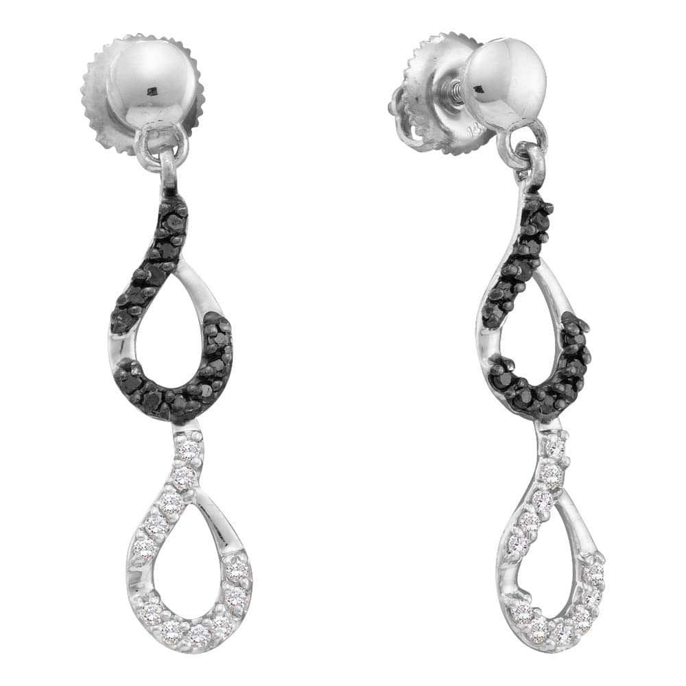 14kt White Gold Womens Round Black Color Enhanced Diamond Dangle Earrings 1/3 Cttw