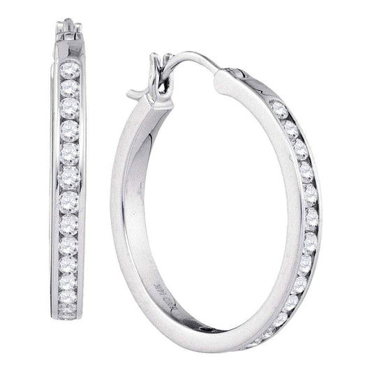 14kt White Gold Womens Round Diamond Hoop Snap-down Post Earrings 1.00 Cttw