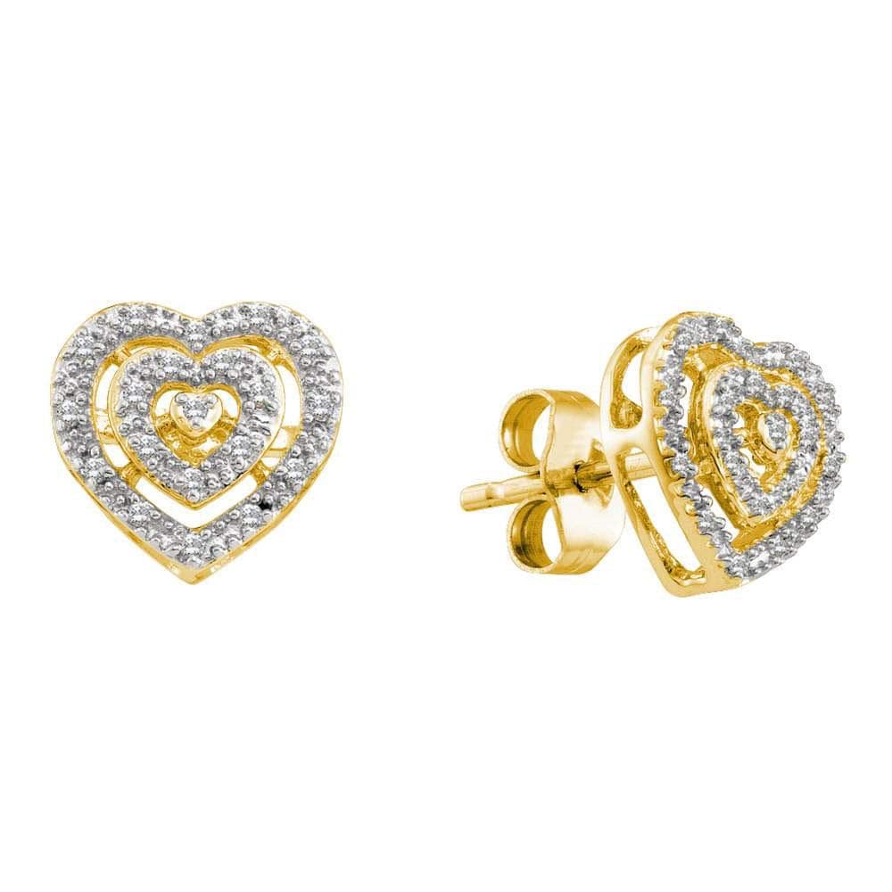 10kt Yellow Gold Womens Round Diamond Heart Cluster Earrings 1/12 Cttw