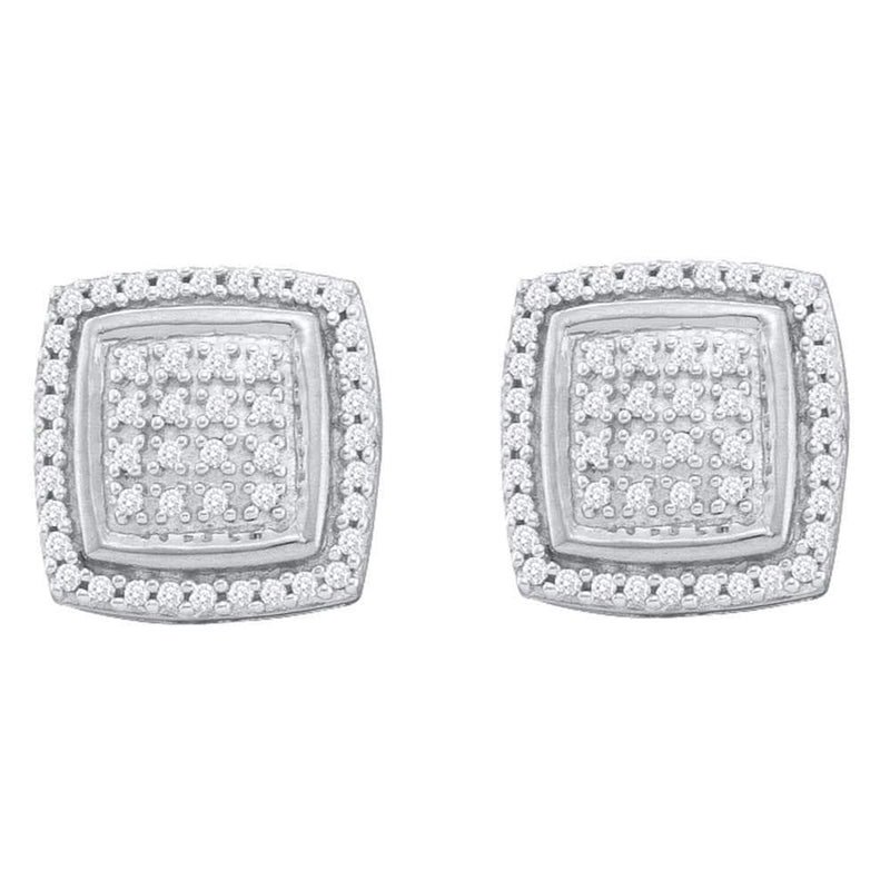 10kt White Gold Womens Round Diamond Square Frame Cluster Earrings 1/3 Cttw