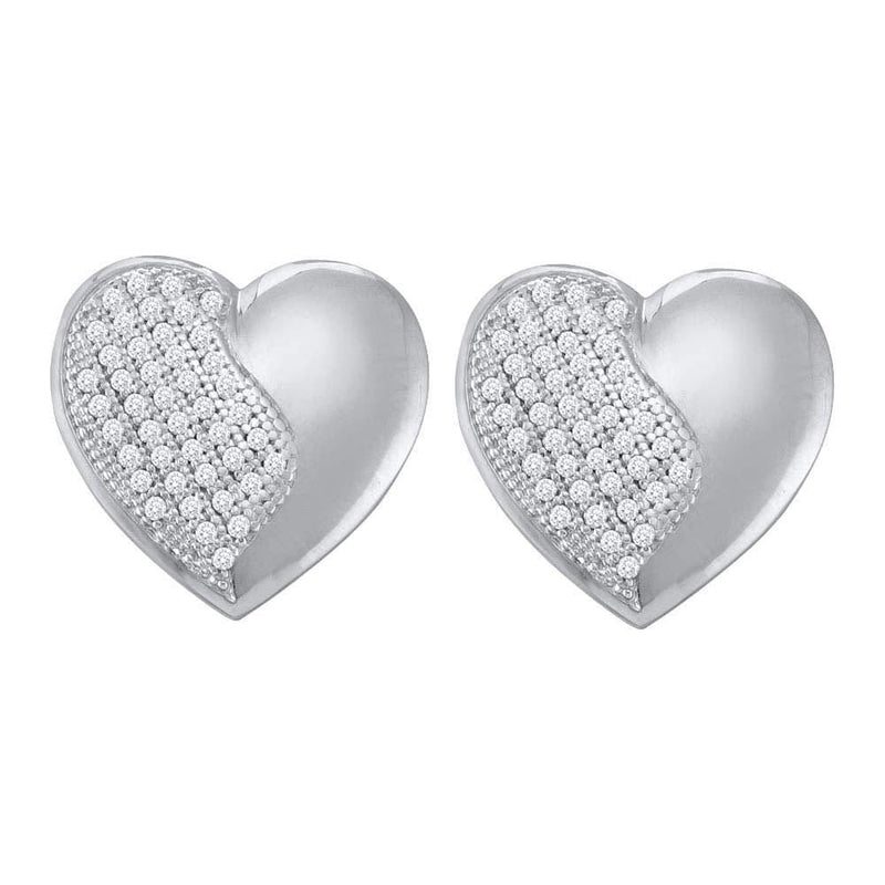 10kt White Gold Womens Round Diamond Heart Cluster Stud Earrings 1/4 Cttw