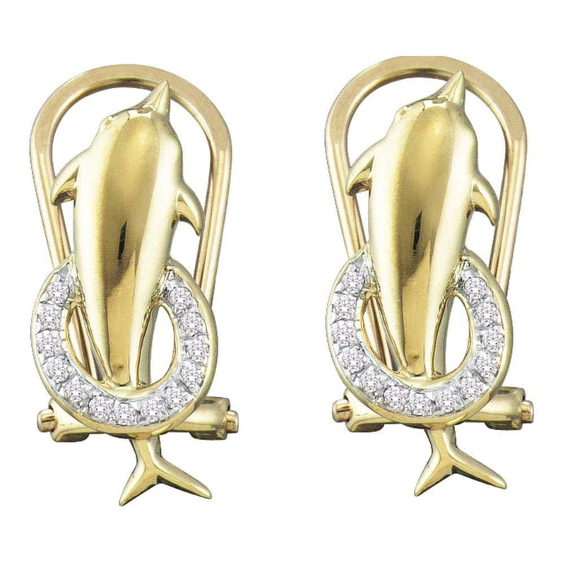 10kt Yellow Gold Womens Round Diamond Dolphin French-clip Stud Earrings 1/12 Cttw