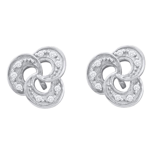10kt White Gold Womens Round Diamond Trinity Stud Earrings 1/20 Cttw