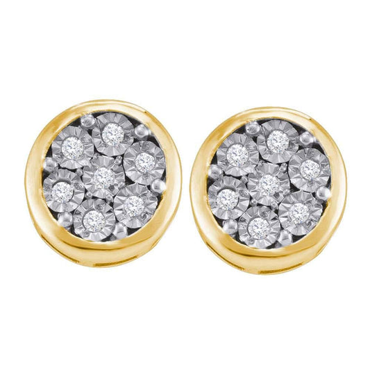 Yellow-tone Sterling Silver Womens Round Diamond Cluster Stud Earrings 1/10 Cttw