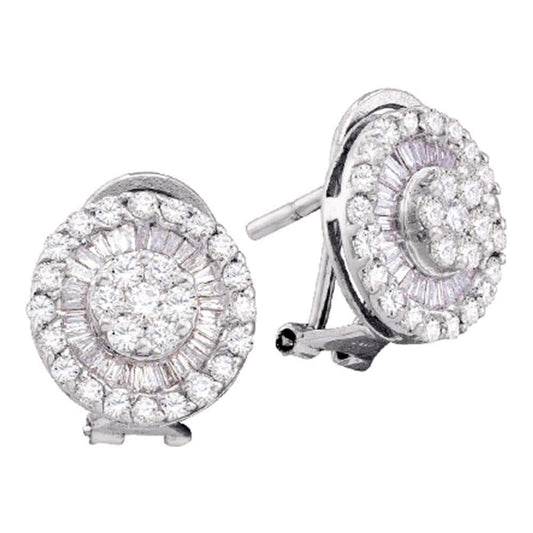 14kt White Gold Womens Round Diamond Cluster French-clip Earrings 1.00 Cttw