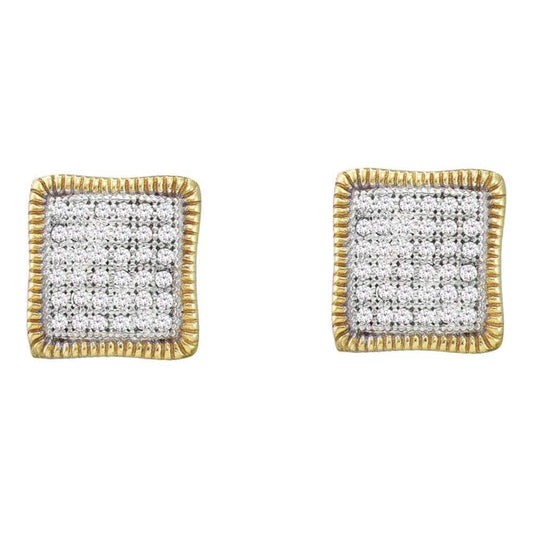 10kt Yellow Gold Womens Round Pave-set Diamond Square Cluster Milgrain Earrings 1/4 Cttw