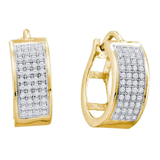 Yellow-tone Sterling Silver Womens Round Diamond Huggie Earrings 1/4 Cttw