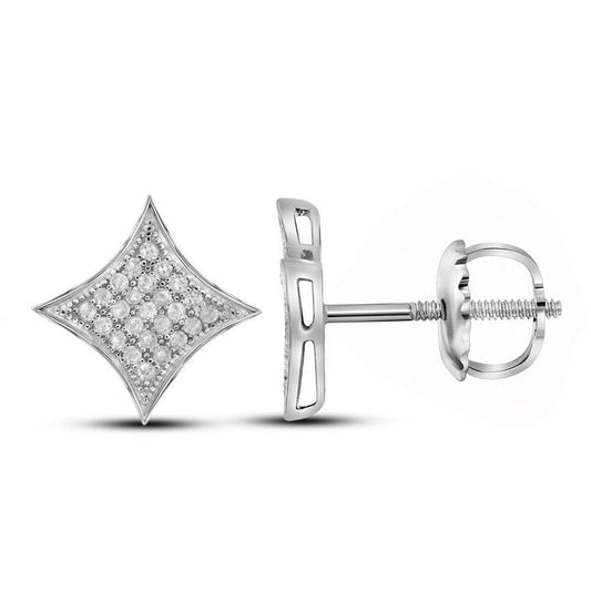 Sterling Silver Womens Round Diamond Square Kite Cluster Earrings 1/6 Cttw