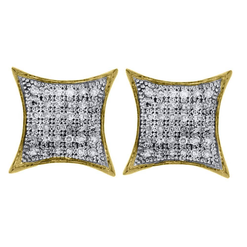 Yellow-tone Sterling Silver Womens Round Diamond Square Kite Cluster Earrings 1/4 Cttw