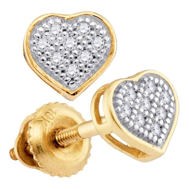 Yellow-tone Sterling Silver Womens Round Diamond Heart Cluster Stud Earrings 1/20 Cttw