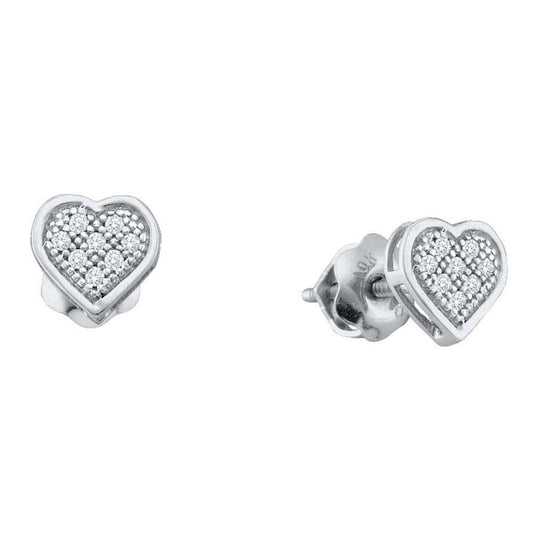 Sterling Silver Womens Round Diamond Heart Cluster Earrings 1/20 Cttw