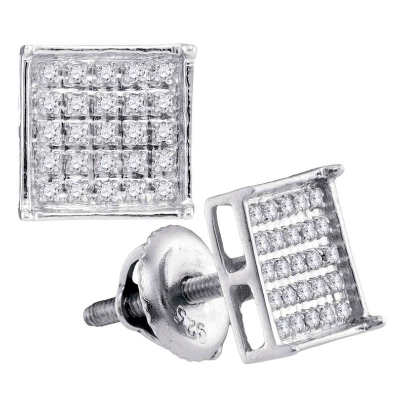 Sterling Silver Unisex Round Diamond Square Cluster Stud Earrings 1/6 Cttw