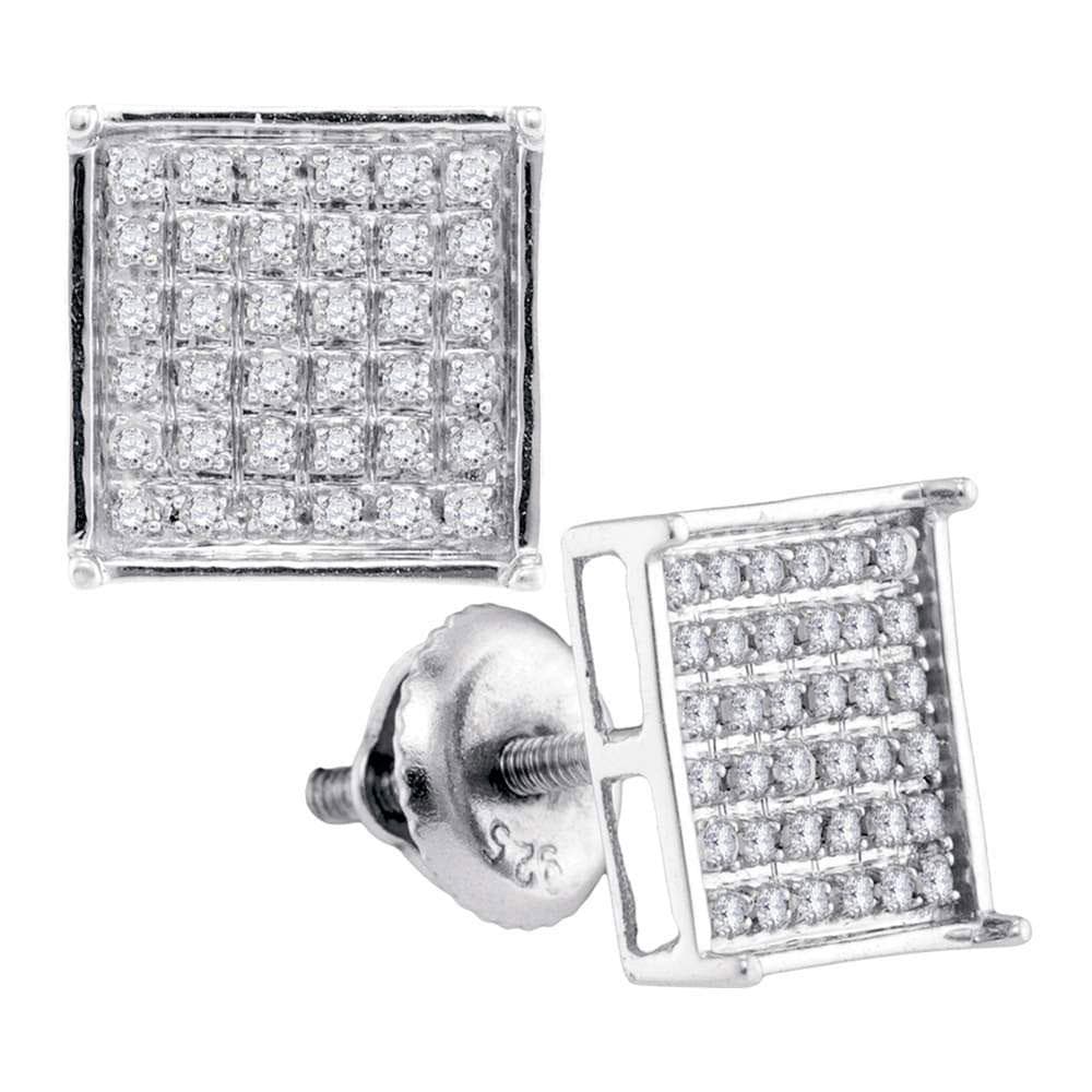 Sterling Silver Womens Round Diamond Square Cluster Earrings 1/4 Cttw