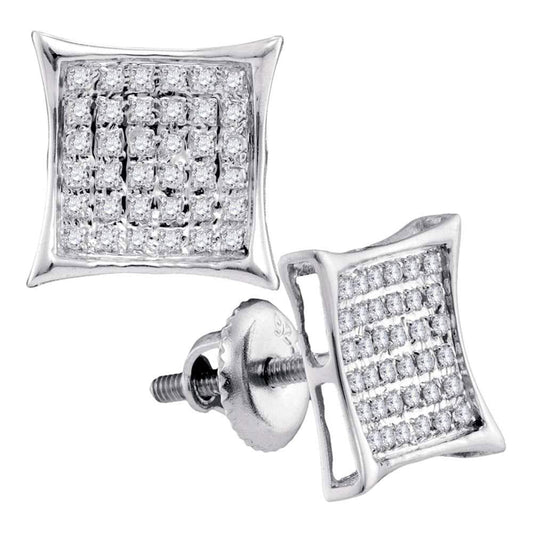 Sterling Silver Womens Round Diamond Square Kite Cluster Stud Earrings 1/4 Cttw